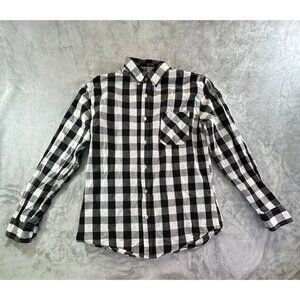 Emiqude Shirt Men's Medium Slim Fit Black & White Plaid Button-Down long Sleeve